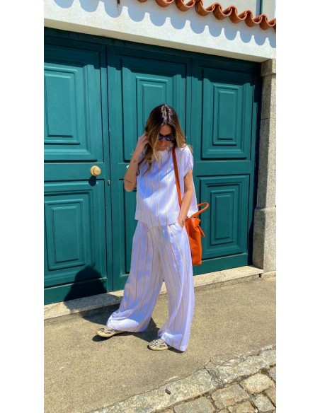 Pantalón blanco franja amarilla