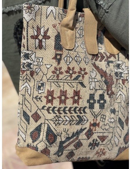 Bolso shopping pintado combinado en piel de serraje (ref.98)