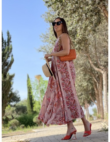 Vestido seda rosa palo estampado