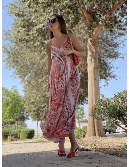 Vestido seda rosa palo estampado