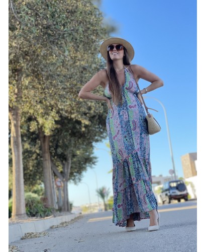 Vestido seda atado al cuello