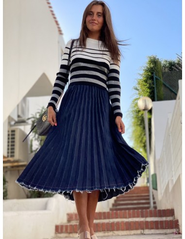 Falda denim plisada