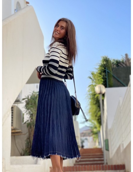 Falda denim plisada