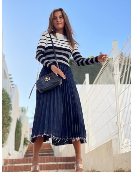 Falda denim plisada