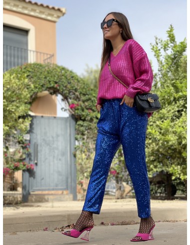 Pantalón baggy paillettes azul klein