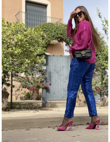 Pantalón baggy paillettes azul klein