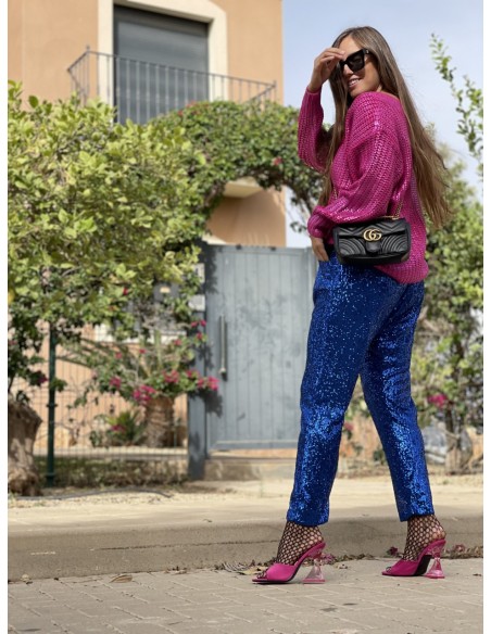 Pantalón baggy paillettes azul klein