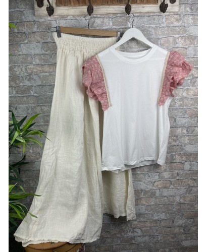 Camiseta manga con volante rosa