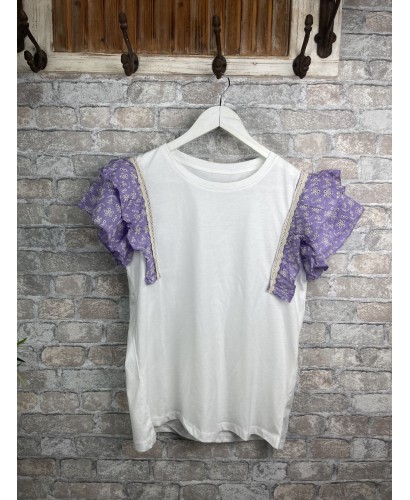 Camiseta manga con volante lila 2