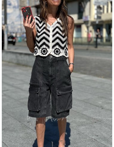 Top chaleco crochet crudo y negro(ref.875)