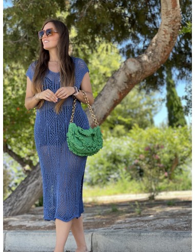 Vestido punto calado azul