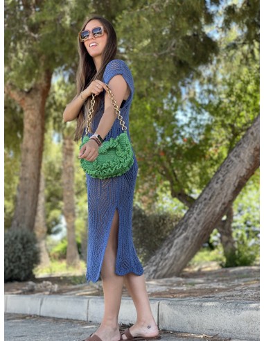 Vestido punto calado azul