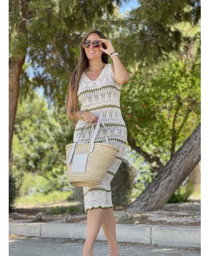 Vestido tirante punto crudo y verde