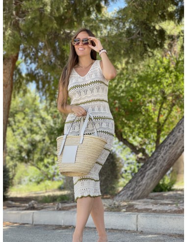 Vestido tirante punto crudo y verde