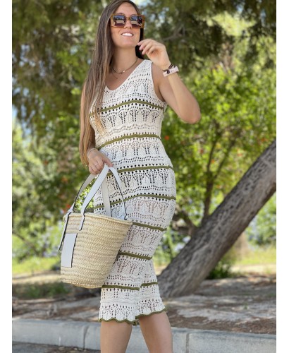 Vestido tirante punto crudo y verde 2