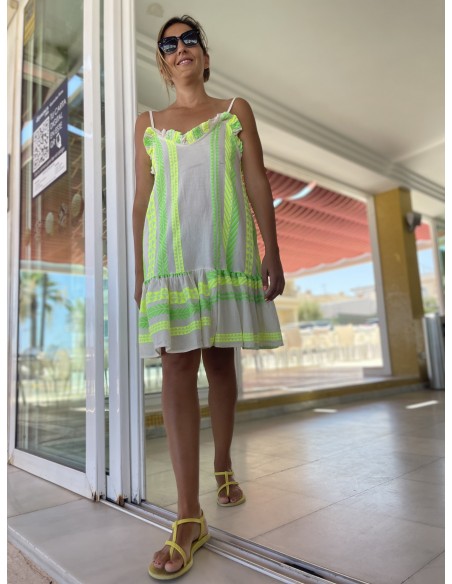 Vestido fluór amarillo y verde