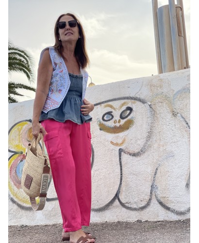 Patalón cargo satén rosa