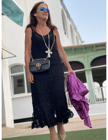 Vestido crochet tirantes negro