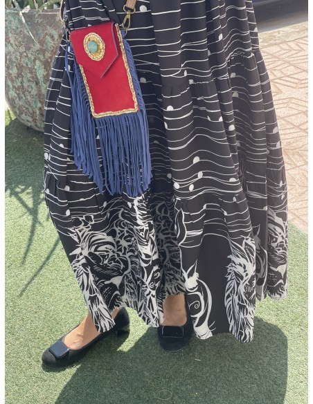 Bolso piel fleco rojo