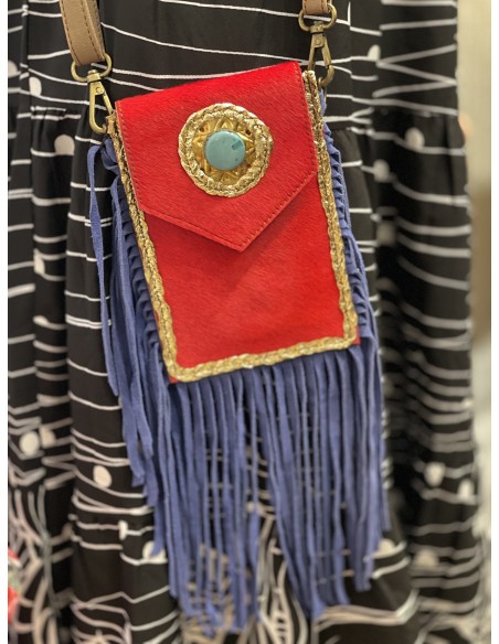 Bolso piel fleco rojo