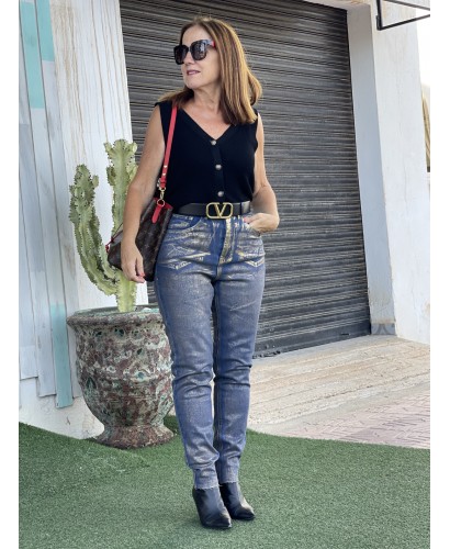 Pantalón vaquero efecto metalizado oro 2