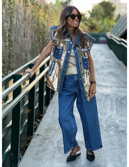 Chaleco denim joya oro