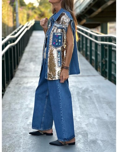 Chaleco denim joya oro