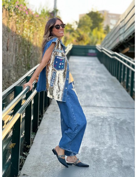 Chaleco denim joya oro