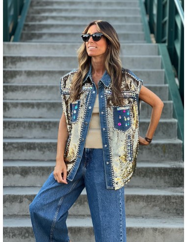 Chaleco denim joya oro