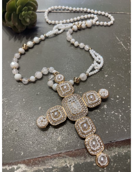 Collar cruz blanco