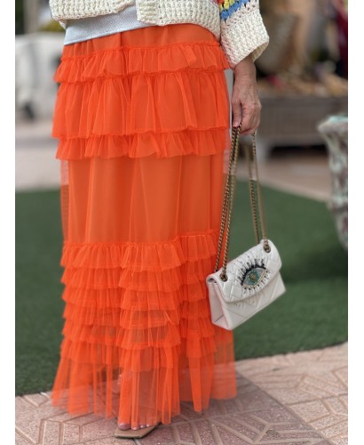 Falda de tul naranja