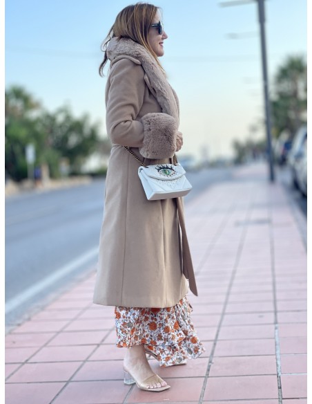 Abrigo de paño con pelo camel