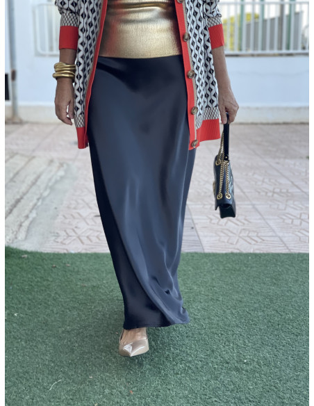 🖤Falda de Satén Larga en Negro