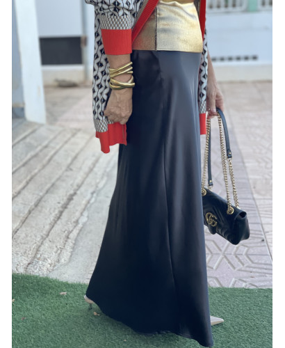 🖤Falda de Satén Larga en Negro