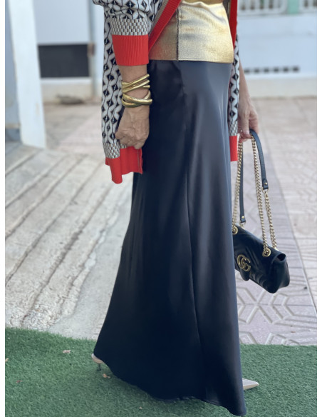 🖤Falda de Satén Larga en Negro