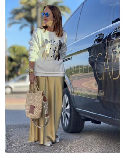 Falda de Satén Larga en dorado 2