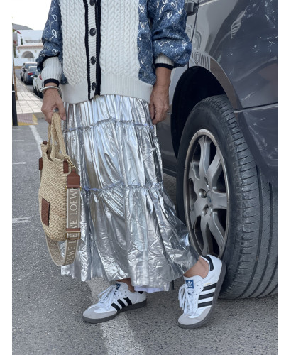 ✨ Falda Metalizada en Plata