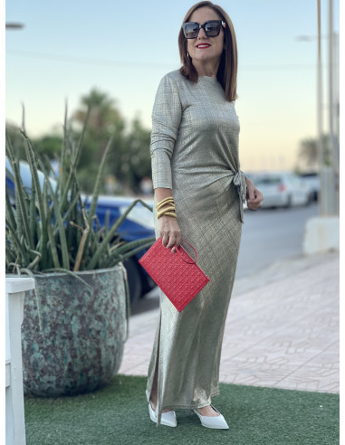 ✨ Vestido Metalizado en oro con Nudo Lateral