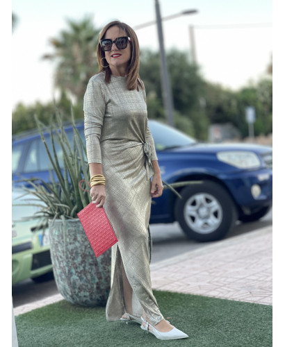 ✨ Vestido Metalizado en oro con Nudo Lateral 2
