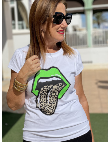 🐍Camiseta con Lengua Animal Print Verde