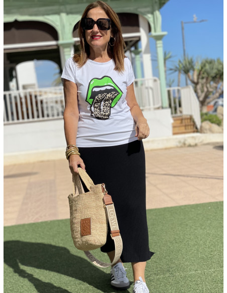 🐍Camiseta con Lengua Animal Print Verde
