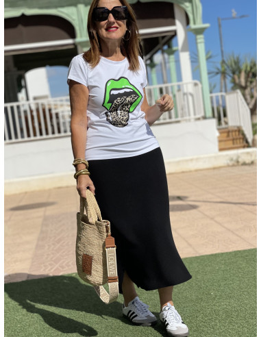 🐍Camiseta con Lengua Animal Print Verde