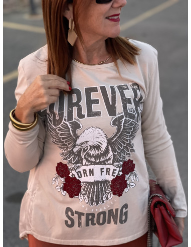 🦅 Camiseta cruda con Águila y Volante Trasero...