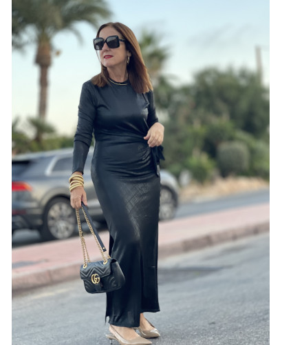 ✨ Vestido Metalizado en negro con Nudo Lateral