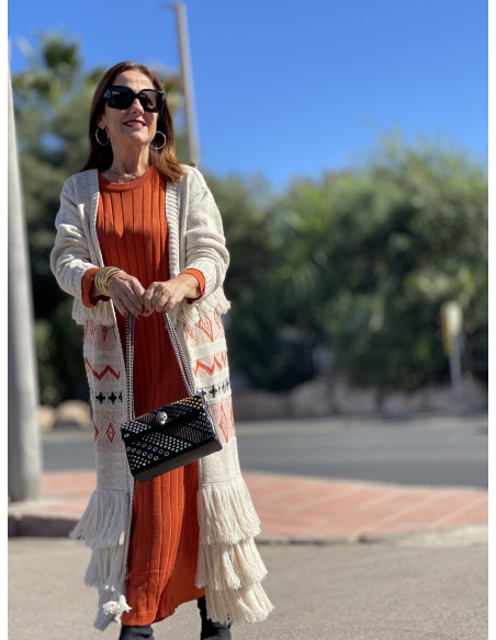 Vestido Largo Teja de Punto con Textura Única 🍂