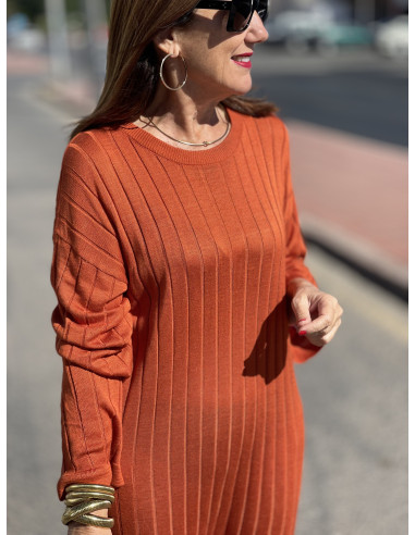 Vestido Largo Teja de Punto con Textura Única 🍂