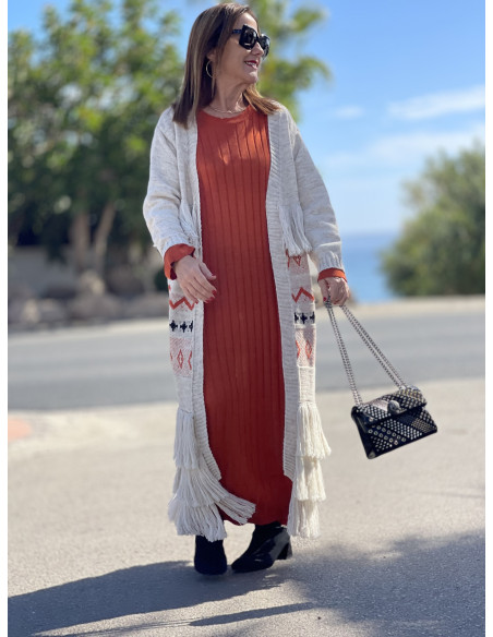 Vestido Largo Teja de Punto con Textura Única 🍂