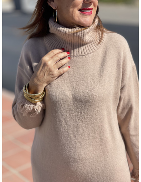 🌟Vestido Largo Camel de Flecos Suaves y Elegantes