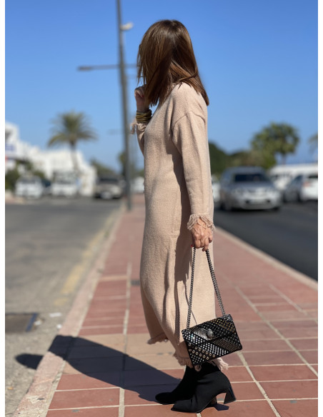 🌟Vestido Largo Camel de Flecos Suaves y Elegantes