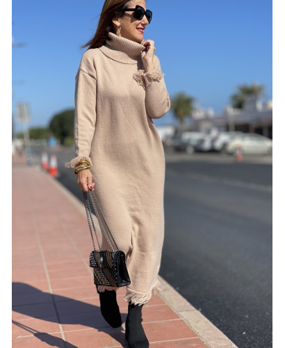 🌟Vestido Largo Camel de Flecos Suaves y Elegantes